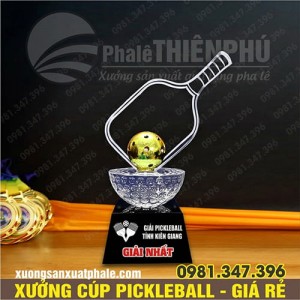 Cúp Pickleball Pha Lê Đế Đen Gắn Vợt Có Bóng Dát Vàng