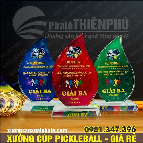Cúp Pickleball Pha Lê Hình Chiếc Lá
