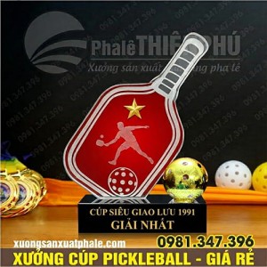 Cúp Pickleball Pha Lê Hình Vợt Gắn Bóng